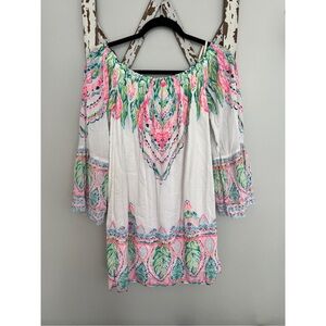 🦩🌴Lilly Pulitzer~Nevis Coconut Coast~ off shoulder bell sleeve🦩🌴(need xs)